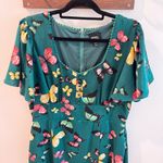 Unique Vintage  1940s Butterfly Print Green Midi Dress Size 14 Photo 1