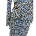 Saylor Ditsy Floral Midi Dress Blue Deep V-Neck High Slit Long Sleeves Photo 4