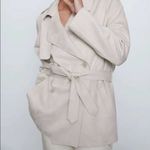 ZARA double breasted belted cream faux suede coat Photo 9