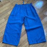 Cloth & Stone BLUE LINEN DRAWSTRING WAIST WIDE LEG CROPPED PANTS SIZE L Photo 9