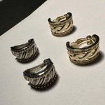 Lot of 2 rhinestone Clip On Half Hoop Earrings 1 Gold Tone 1 Two Tone Photo 0