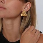 Gold Triangle Earrings European And American Style Geometric Triangle Stud NWT Photo 1