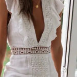 Edite Mode ELEGANT WHITE LACE RUFFLE DEEP V Photo 0