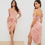 House Of CB ‘LORETTA’ BLUSH PINK SATIN OFF SHOULDER Corset dress NWOT size L Photo 1