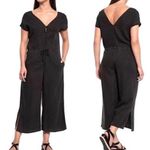 Cloth & Stone Crop Wide Leg Jumpsuit XS Black Tie Waist V-Neck Short Sleeve Photo 7