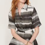 Officine Générale Nadia Gray Striped Linen Short Sleeve Button Front Shirt Dress Size L Photo 3