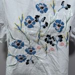 Kaari Blue  Flower Embroidered Flutter Top Floral Blue Stripe Large Photo 3