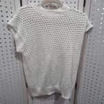 😍 White Crochet Knit Mock Neck Cap Sleeve Sweater Top Size M Photo 2