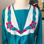 Vintage 80s Jordana Pullover Windbreaker Floral M Blue Size M Photo 2