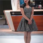 Rubin Singer Vintage Leather Black White Gray Print Collared Flounce Dress 0 Photo 12