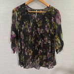 Free People  Katomi Oversize Black Floral Kimono Sleeve Top Size‎ Small Photo 1