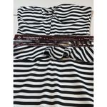 Pitaya Women Strapless Peplum Dress Retro Black & White Stripe size M Photo 4