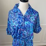 NOS Vintage 70s Psychedelic Print Polyester Tunic Haband Top L Blue Size L Photo 0