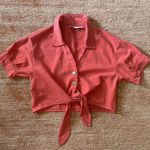 ZARA Red Short Sleeve Tie Front Cropped Shirt Women’s Size M Made in Turkey Photo 0