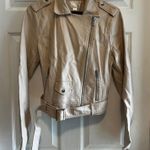 Xhilaration Faux Leather Motorcycle Biker Jacket with Belt Buckle - Beige Moto Bomber Size M Photo 0