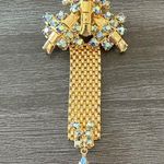 Vintage Aurora Borealis Rhinestone Dangling Mesh Brooch Pin Gold Photo 0