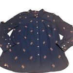 Talbots Holiday Reindeer Sweater Top XL Navy Rare Vintage Long-sleeve Button Up Photo 2