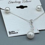 Boutique Sterling silver cubic Zirconia faux pearl necklace set. Photo 2