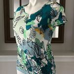 Ann Taylor  Crew Neck Top Cotton Marine Green Multi Short Sleeve Size S NEW Photo 3