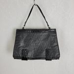 Guess Womens Shoulder Bag Black Ostrich Embossed Faux Leather Accordion Clutch Photo 65
