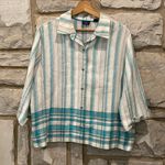 Westbound  100% Linen White & Blue Striped Short Sleeve Button Up Blouse Top 16 Photo 0