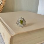 Boutique Mossy Green & Silver Glam Ring “Hortensia” Pave Filigree Alexandrite Oval Bling Promise Jewelry Photo 3