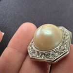 Nina Ricci Faux Pearl Silver Tone Rhinestone Clip On Earrings Signed Photo 7