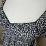 Urban Outfitters  Navy Blue Floral Ruched Crop Top Cap Sleeves Size XS Photo 2