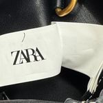 ZARA Faux Leather Pleated Crossbody Bag Black with Canvas Strap Black Photo 11