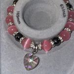 Cat eye and hematite Pink and Black Beaded Bracelet with Heart Charm Photo 1