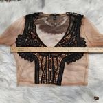 Forever 21  Size Small S Sheer Light Carmel Brown Black Cropped Crochet Festival Photo 5