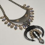 None Crescent Moon Custom Statement Bib Necklace, abstract squash blossom,silver tone Photo 10