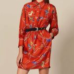 Sandro red silk cowboy boot western style long sleeve dress Size 4 Photo 15