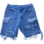 Lee 90s VTG  Denim Jean Shorts‎ Distressed Ripped Frayed Hem Blue Casual Photo 0