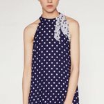 ZARA Pre- Loved -  Xsmall Halted Polka Dot Dress - Navy Blue/off White Photo 1