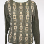Vintage Olive Green Floral Panel Knit Sweater Pullover Size XS Photo 0