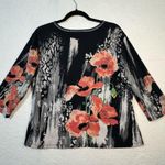 Jess & Jane Rising Flowers Rhinestone 3/4 Sleeve Top Black Cotton Women's Large Photo 2