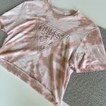 Guess White Blush Pink Tan Tie Dye Embroidered Logo Crop Tee Shirt Small Photo 4