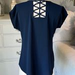 Jenni  & Marlis Navy Blue Flowy Classy Top Petite Small Womens Lattice Back Photo 5
