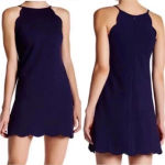 AQUA NWT  Navy Blue Sleeveless Halter Neck Scalloped Trim Mini Skater Dress Sz L Photo 1