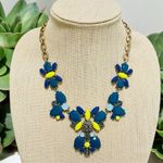 J.Crew Statement Flower Necklace Blue Yellow Crystal Beaded Choker 17” Photo 0