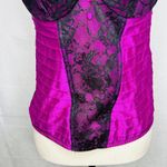 Cacique  Corset Bra Top Tank Womens Plus 14/16 Pink Satin Black Lace Mesh Backing Photo 2