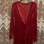 Red Velvet Plunge Gown with Bishop Sleeves Size L Photo 6