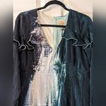 Chaser  Women's Long Sleeve V-neck Ruffle Tie Dye Mini Dress Green/Blue Sz M NWT Photo 3