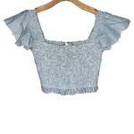 Love Shack Fancy  Women’s Size S Maritime Blue White Seersucker Wallace Crop Top Photo 5