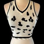 Crop Sweater White Black V Neck Lightweight Womens Small Photo 0