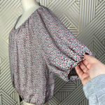 NSF Silk Floral Printed Balloon Sleeve Top Red Green Size US XS‎ Photo 6