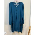 J Jill Long Cardigan‎ Sweater Women Size 3X Ocean Blue Pockets Wool Longline Photo 2
