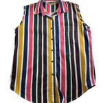 90s Vtg L Large Striped Button Up Shirt Sleeveless Grunge Boho Streetwear Hippie Photo 0