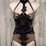 Ooh La La Paris Black Lace Applique Satin Sheer Bodysuit Lingerie Size M Brown Size M Photo 5